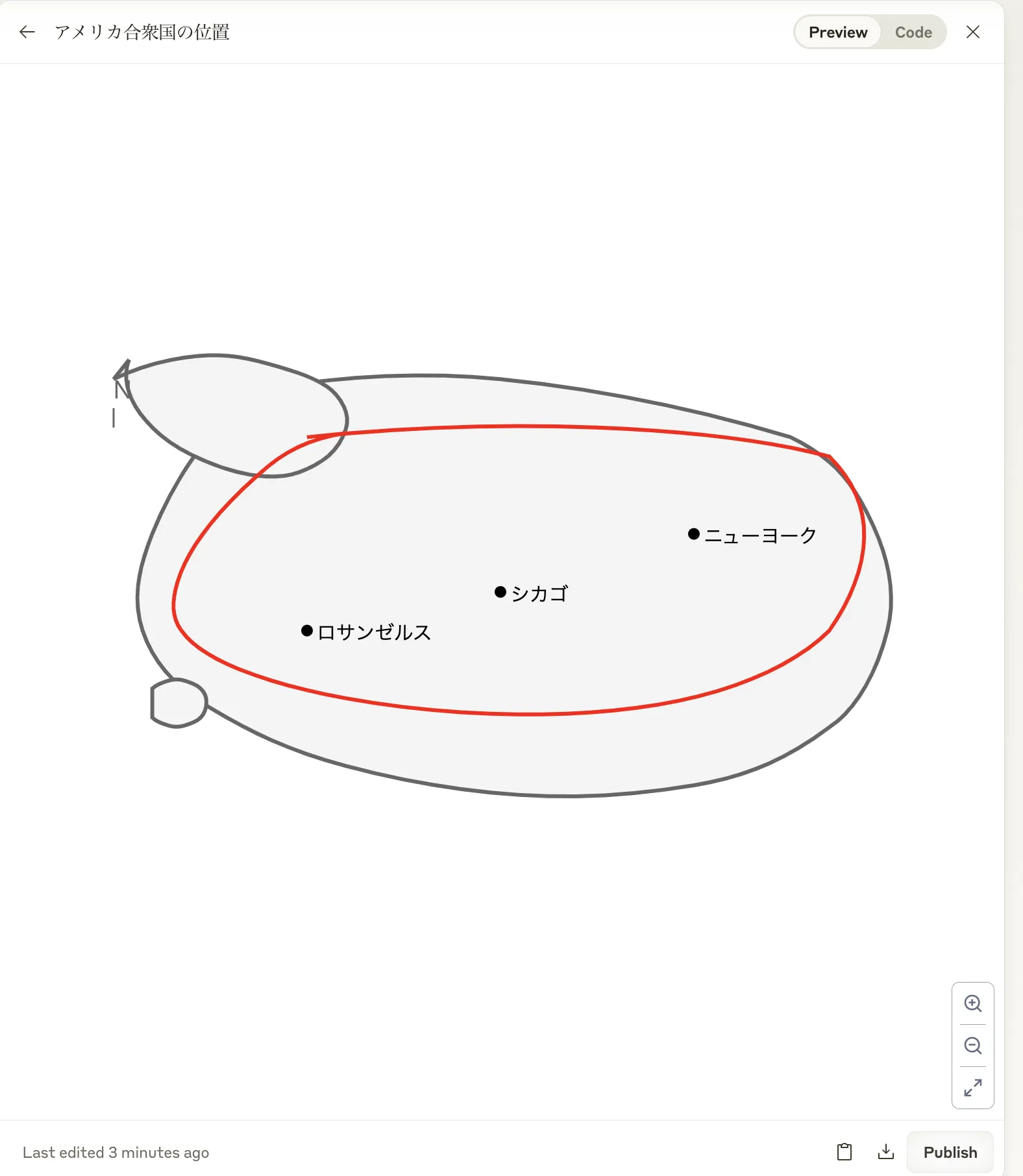 Claude 3.5 sonnet が生成したアメリカの地図