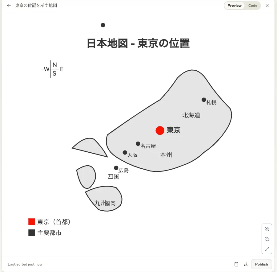 Claude 3.7 sonnet が生成した東京の地図